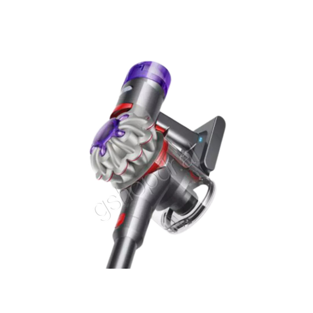 Dyson V8 Advanced cordless vacuum motor head close up me teknologji ciklonike dhe fuqi të lartë thithëse