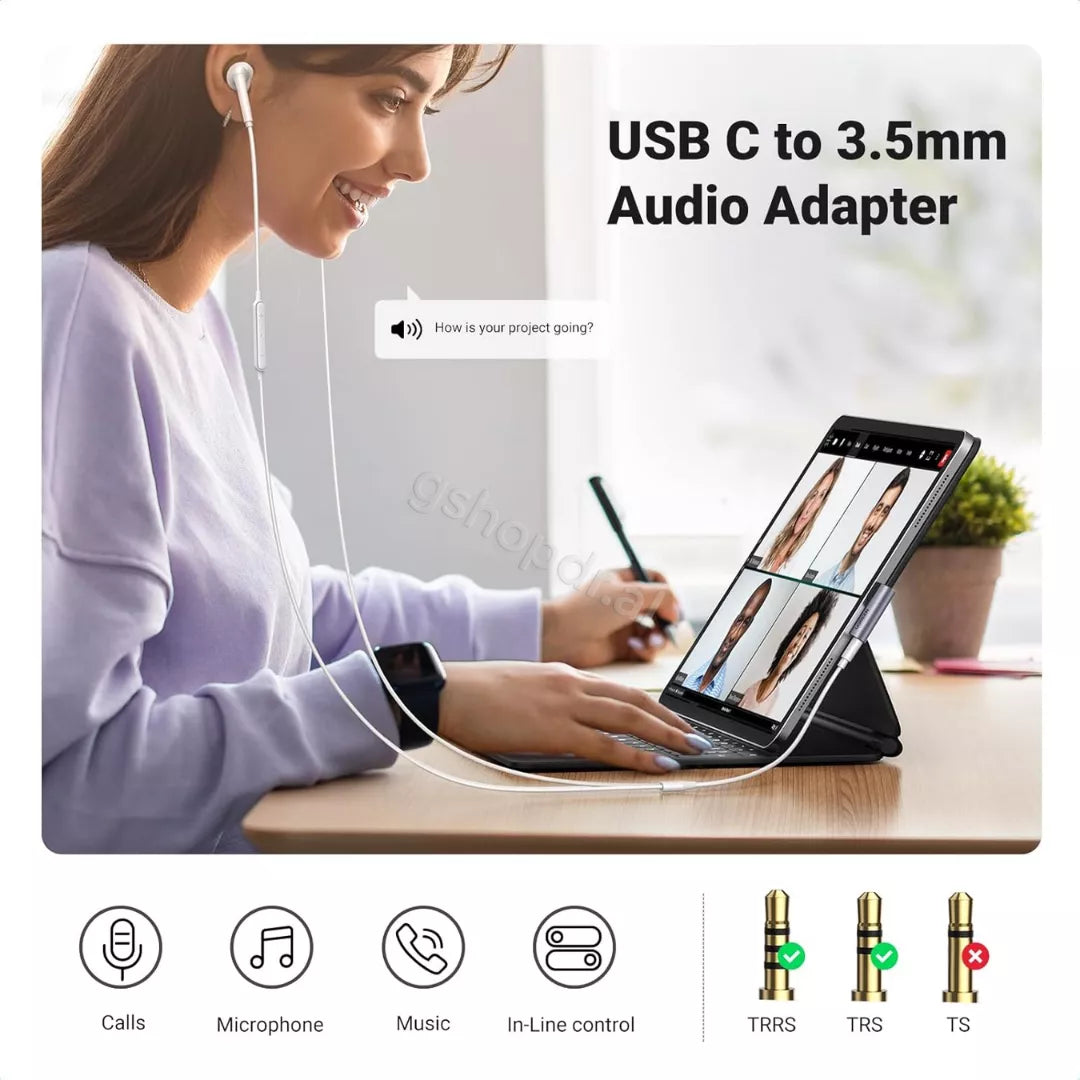 Adapter USB-C (M) ne AUX 3.5mm (F) Ugreen CM460 tirane