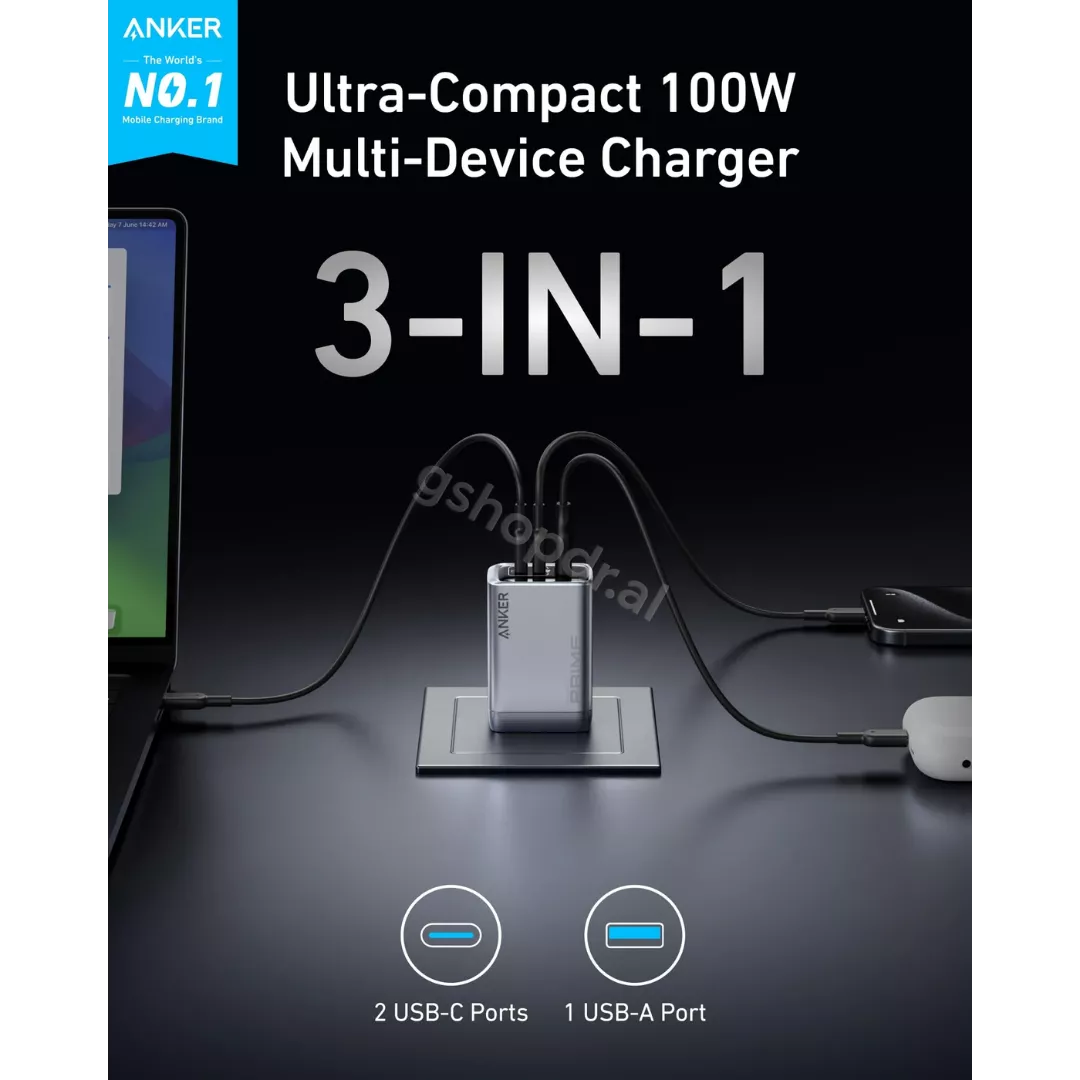 Anker Prime Charger (100W, 3 Ports, GaN)