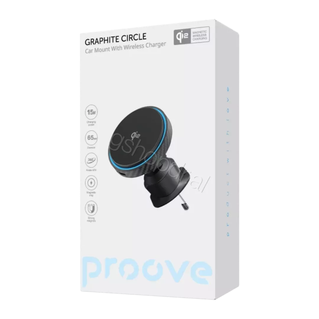 Car Mount With Wireless Charger Proove Graphite Circle Qi2 15W