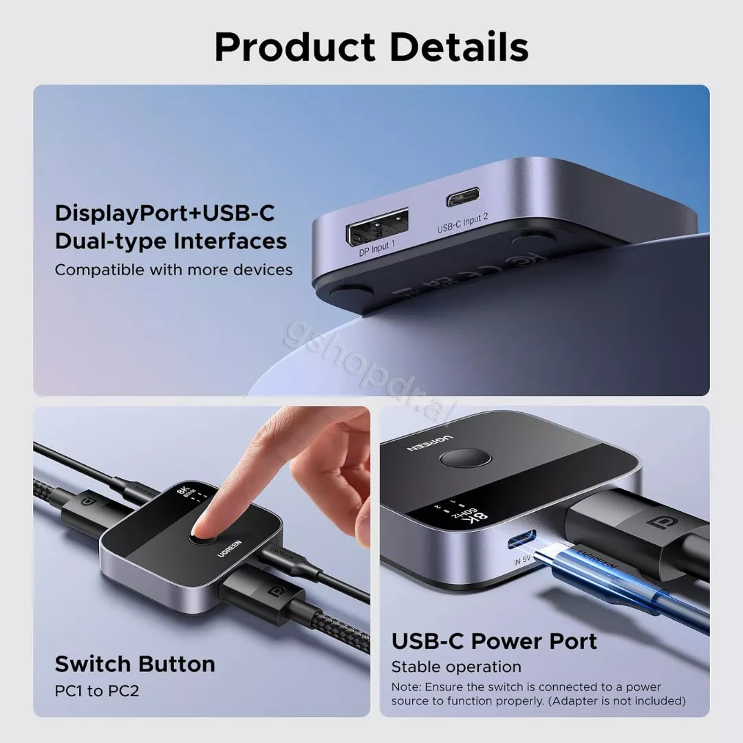 Switch 2 Ne 1 DisplayPort Ne USB-C Ugreen AW701 65878 cmimi ne shitje