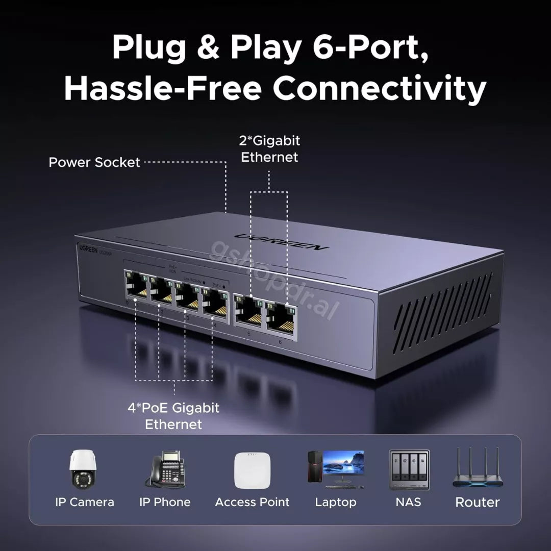 Switch PoE Gigabit Ethernet me 6 Porta LAN Ugreen CM741 gshopdr.al