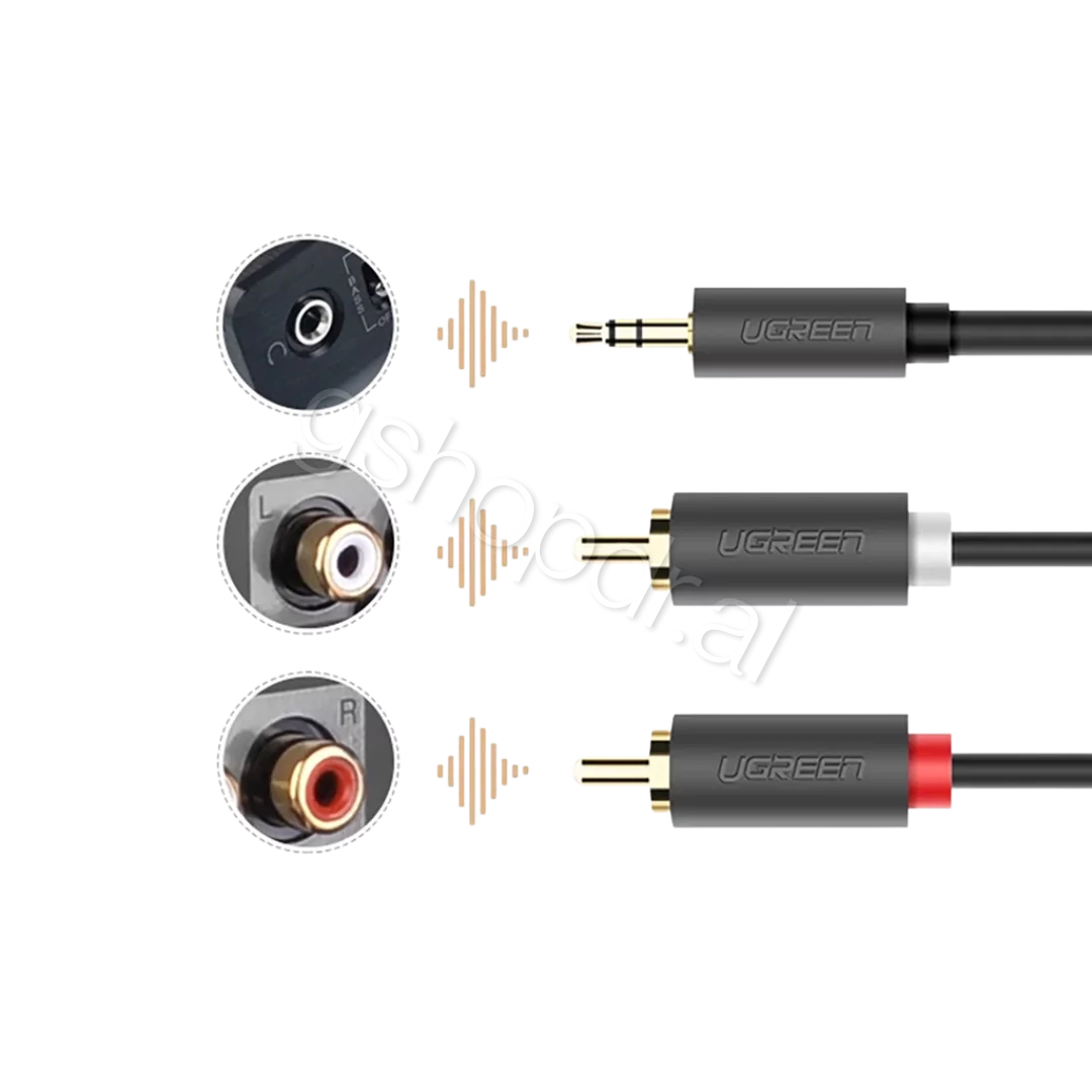 Kabllo audio UGREEN 3.5mm Mashkull në 2 RCA Mashkull 2m AV102 Tirane
