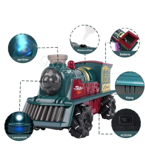Remote Control Train Toy With Spray Sound & Light - lodra per femije