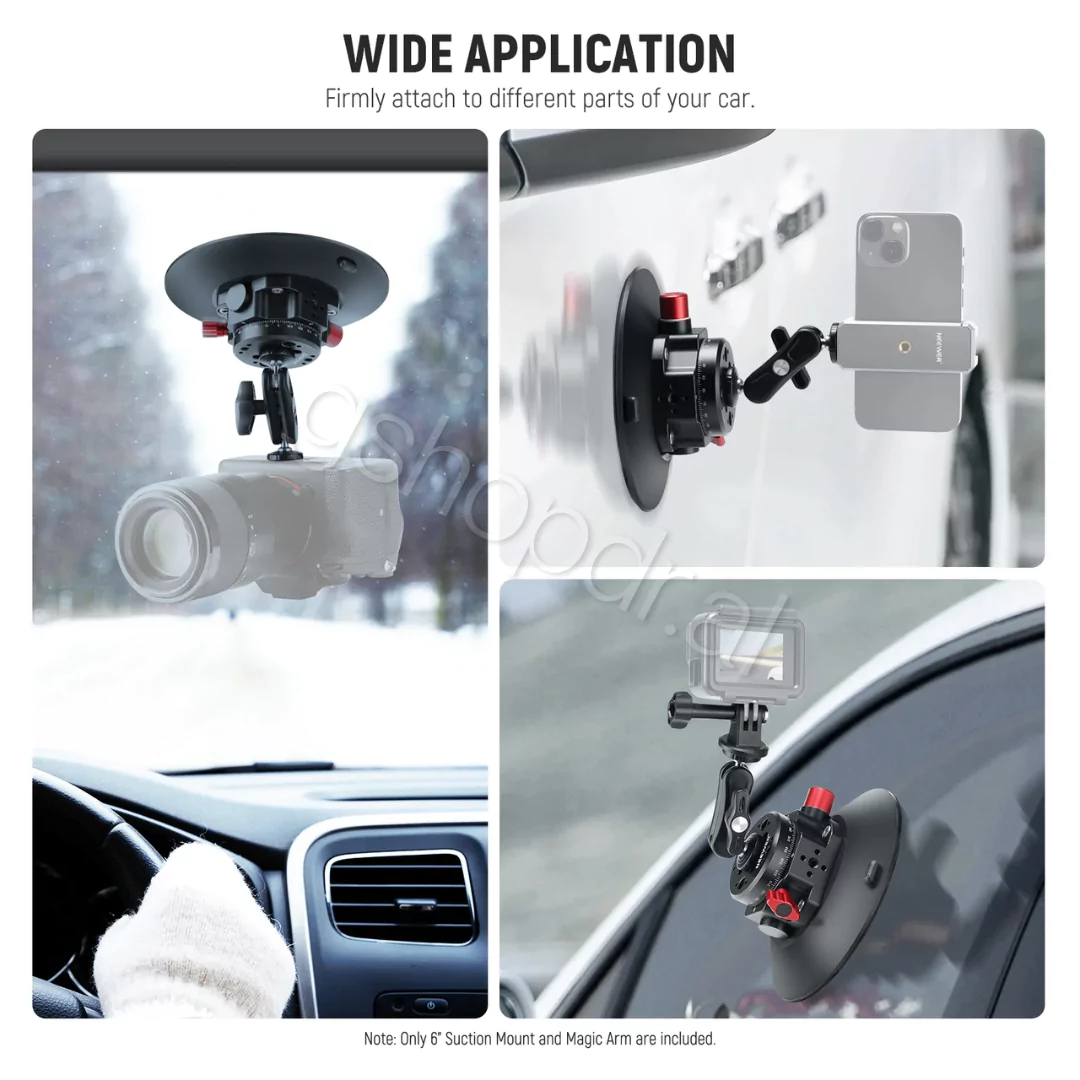 NEEWER CA013 6 Camera Suction Mount with Ball Head Magic Arm (5) Montim Kamere NEEWER 6" me Krah Magjik me Kokë Sferike CA013
