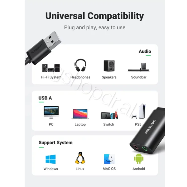 UGREEN USB 2.0 External Stereo Sound Adapter US205 Durres Cmimi