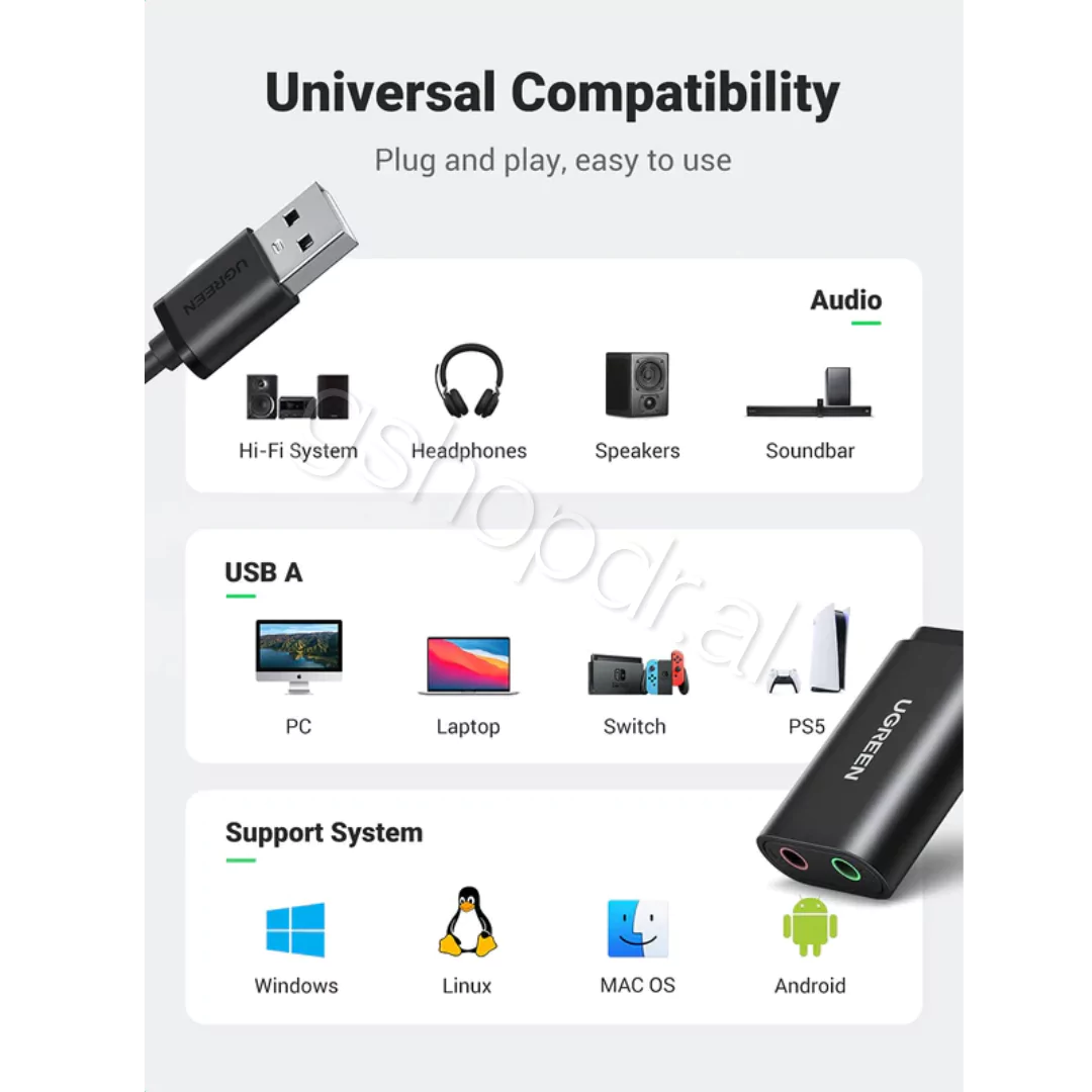 UGREEN USB 2.0 External Stereo Sound Adapter US205 (11) UGREEN USB 2.0 External Stereo Sound Adapter US205 Durres Cmimi