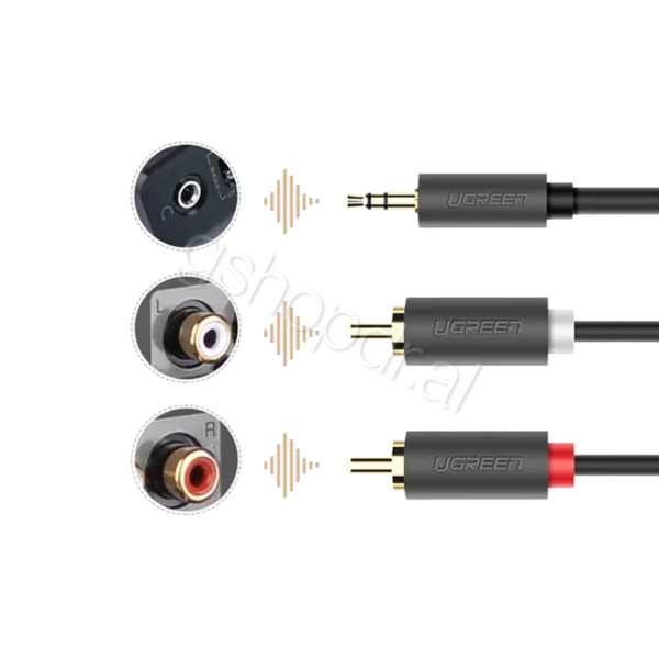Kabllo audio UGREEN 3.5mm Mashkull në 2 RCA Mashkull 2m AV102 Tirane