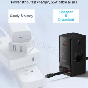 Baseus PowerCombo Tower PowerStrip 65W 2Ac+1U+1C+Retractable-C Cmimi