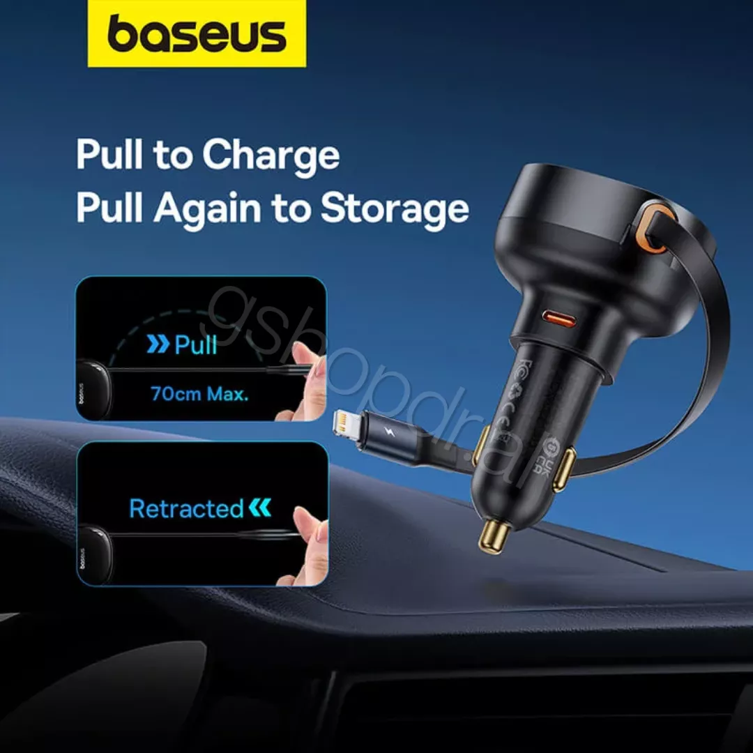 Karikues per Makine Baseus Enjoyment Pro Car Charger C+Retractable iP Cable 55W