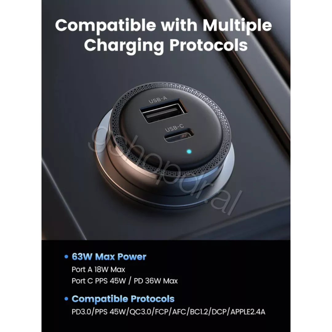 UGREEN 63W USB C Car Charger CD293 (3) Karikues per Makine Ugreen CD293 Tirane