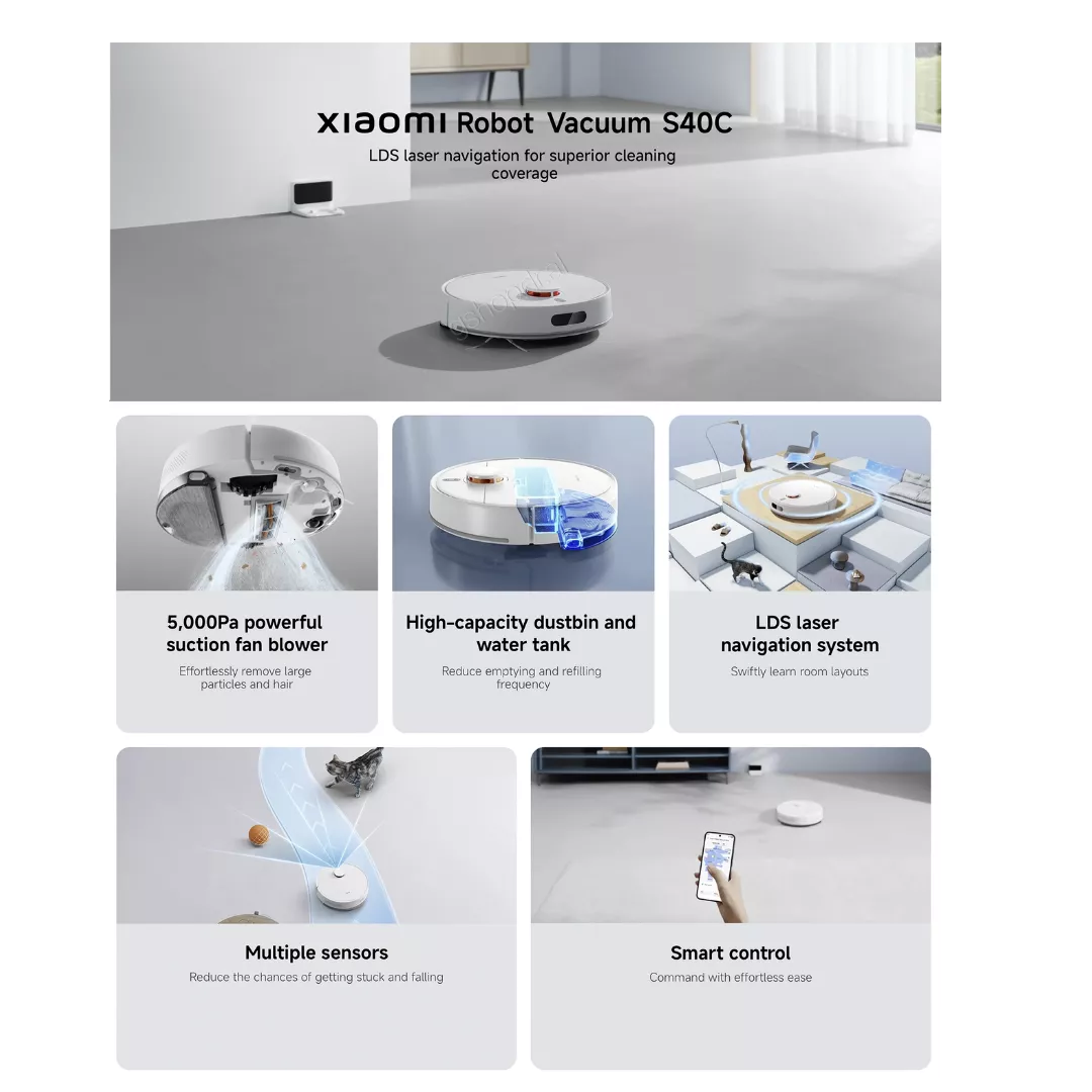 Karakteristikat kryesore të Xiaomi Robot Vacuum S40C me navigim lazer dhe pastrim inteligjent