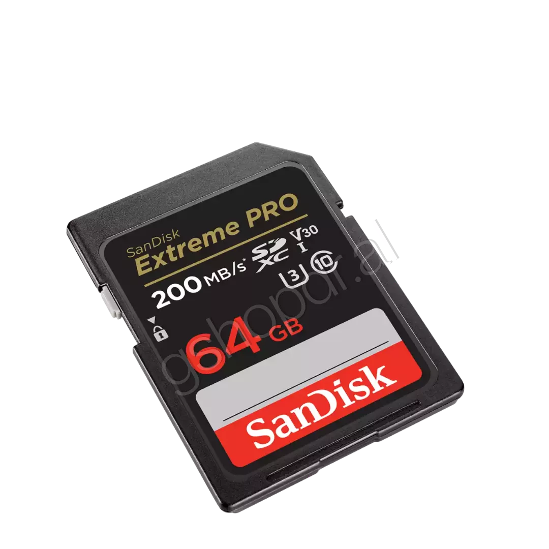 SanDisk Extreme PRO SD 64GB close view SanDisk Extreme PRO 64GB SD card close-up design UHS-I V30 U3
